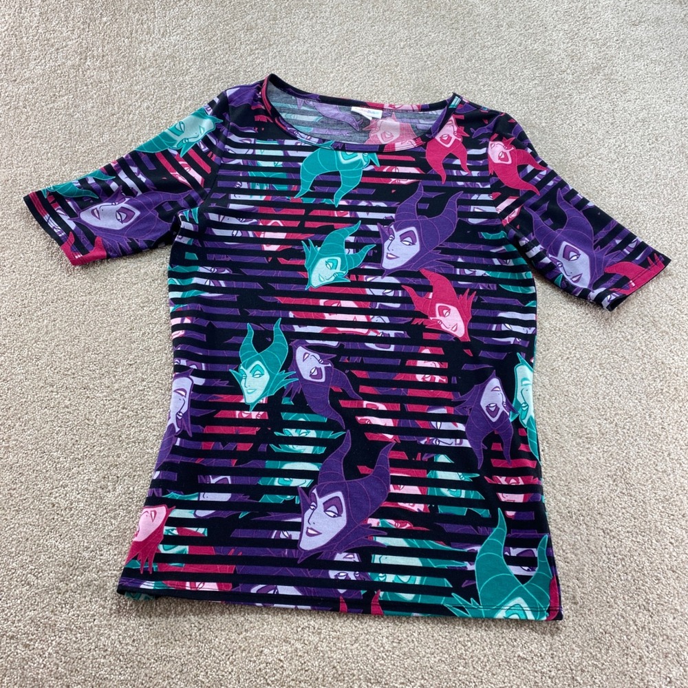 LuLaRoe Disney Shirt Womens Small Villains Maleficent Striped Top Short‎ Sleeve